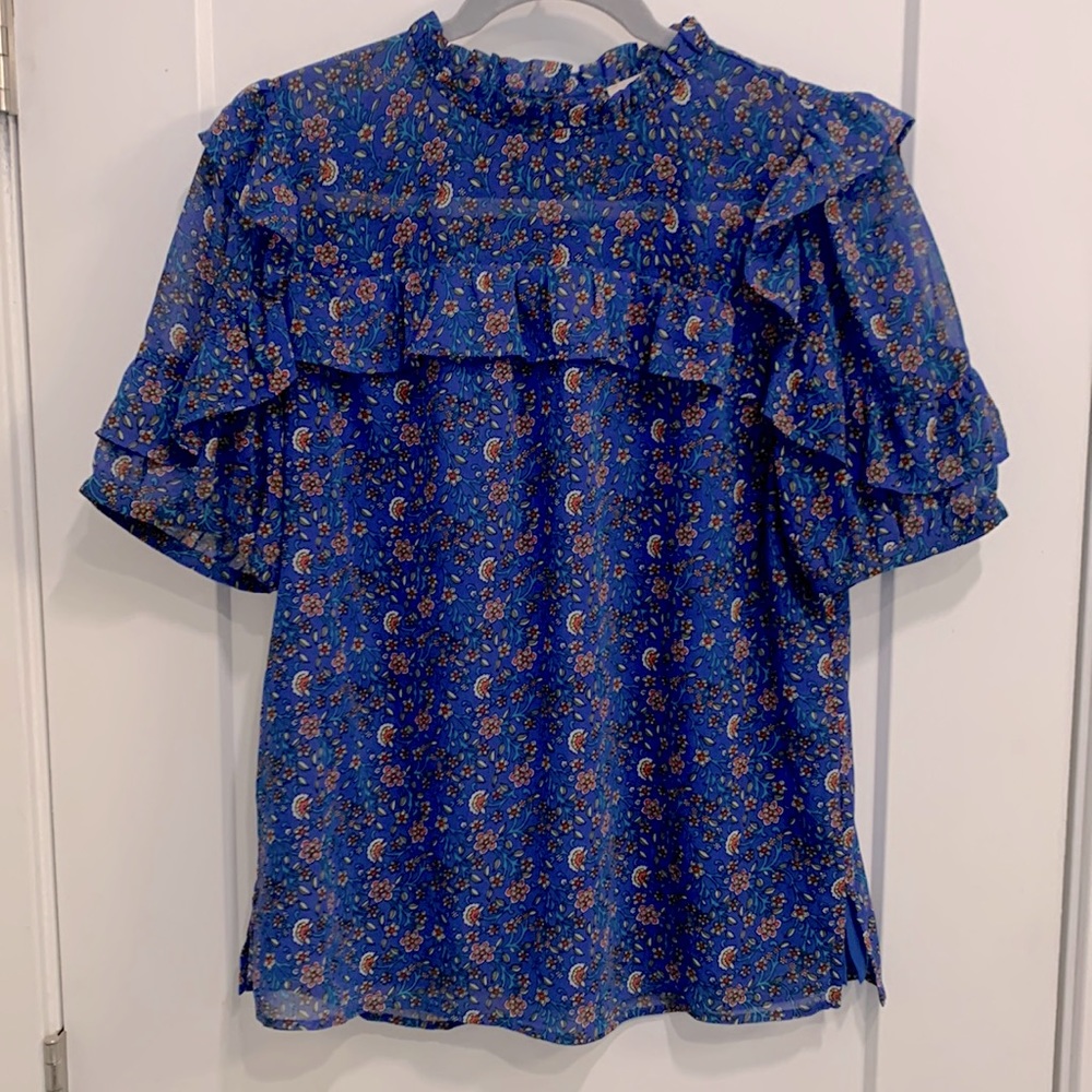 LOFT floral blue blouse